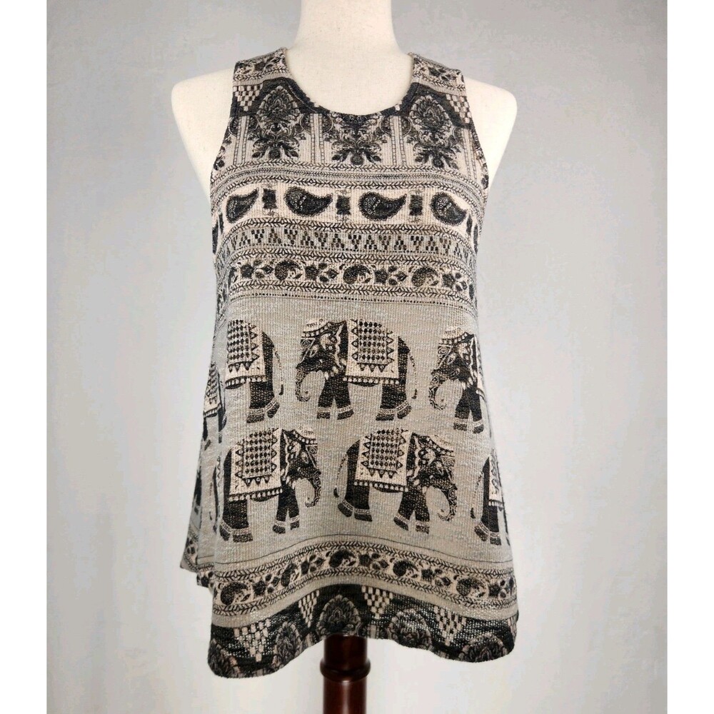 Ginger G Swing Tank Top Large Elephant Boho Hippie Lightweight Knit Artsy USA